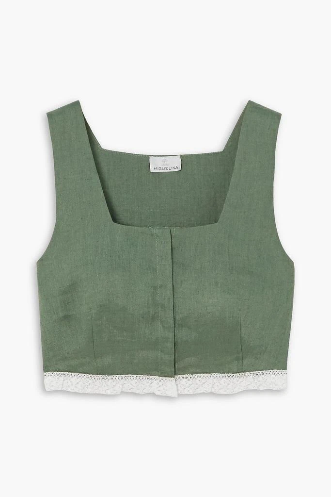 MIGUELINA Billie cropped crochet-trimmed linen top 1