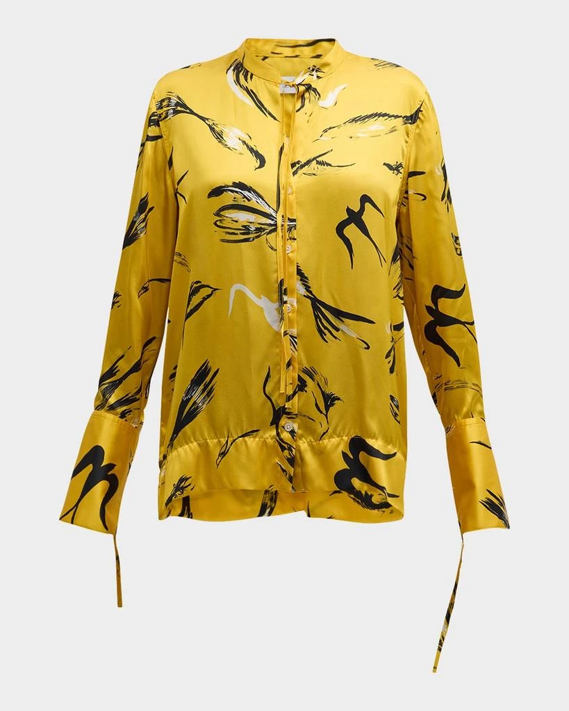 ROSETTA GETTY Painted Birds Button Down Silk Blouse 1
