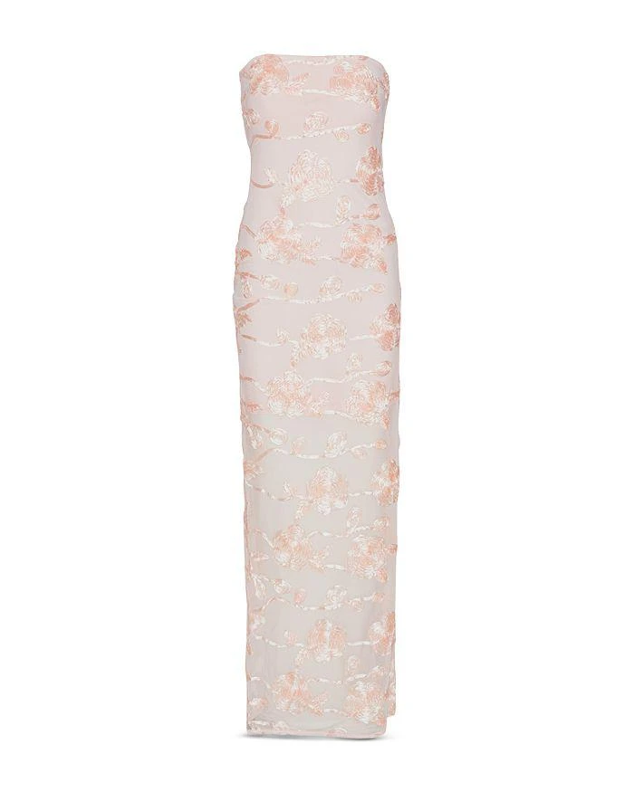 knee length dresses for ladies Rent Rotate Floral Strapless Mesh Maxi Dress