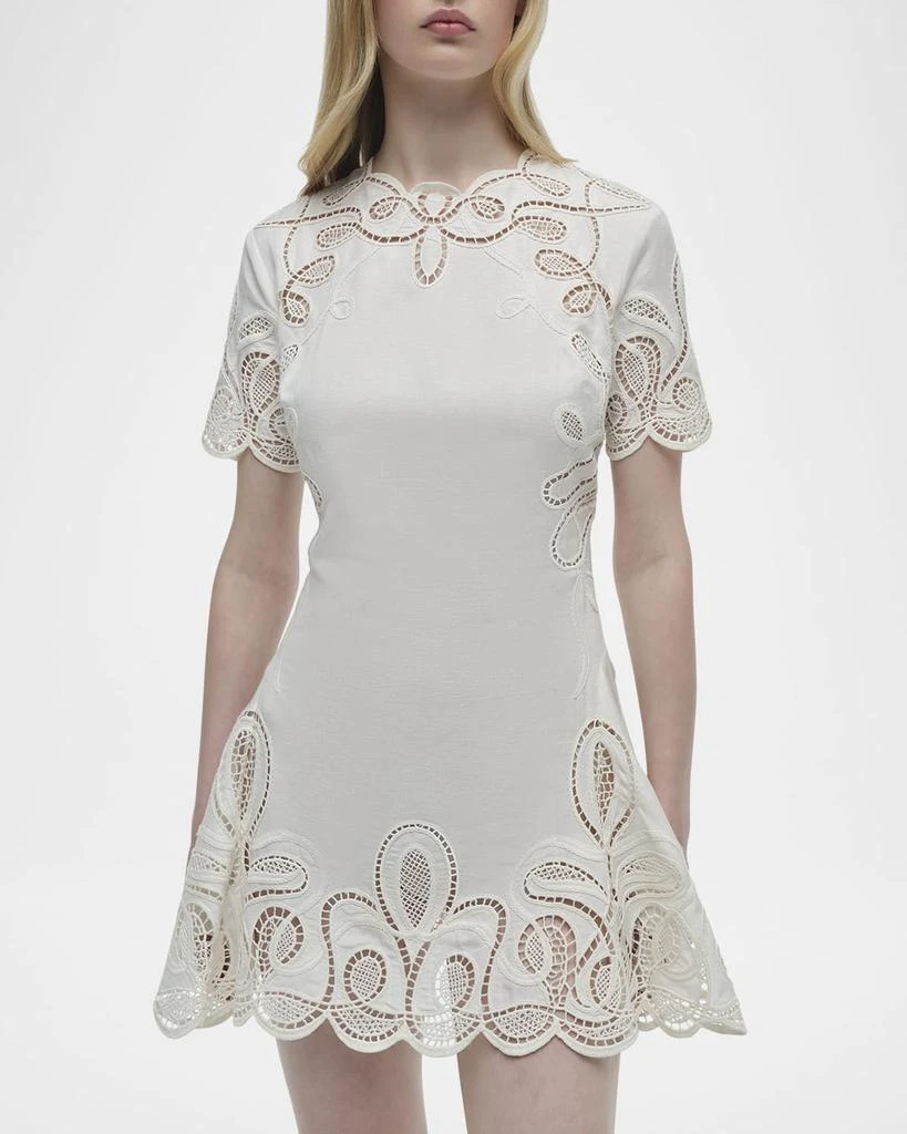 SIMKHAI Morrigan Embroidered Short-Sleeve Mini Dress 4