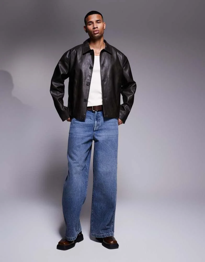 ASOS ASOS DESIGN faux leather harrington jacket in black wash 2