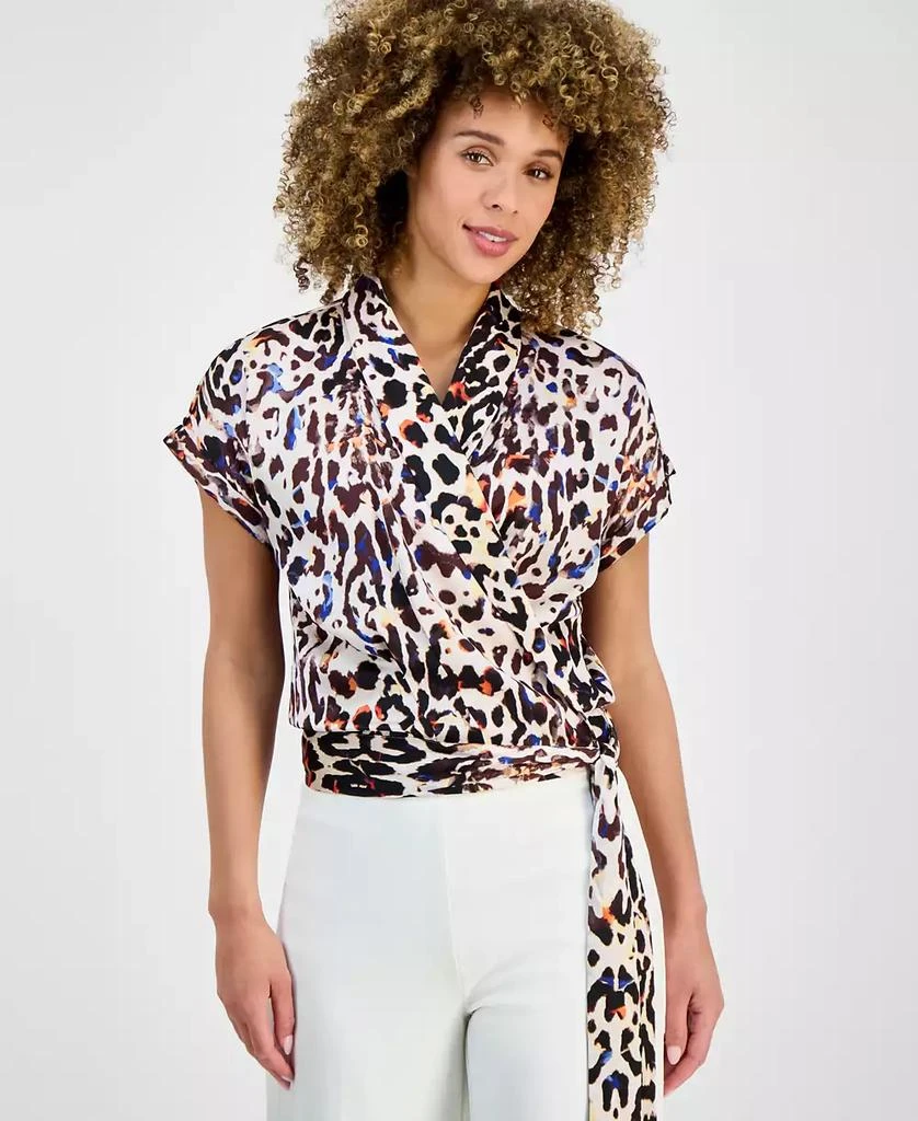 Tahari Women's Printed Short-Sleeve Faux-Wrap Top 1