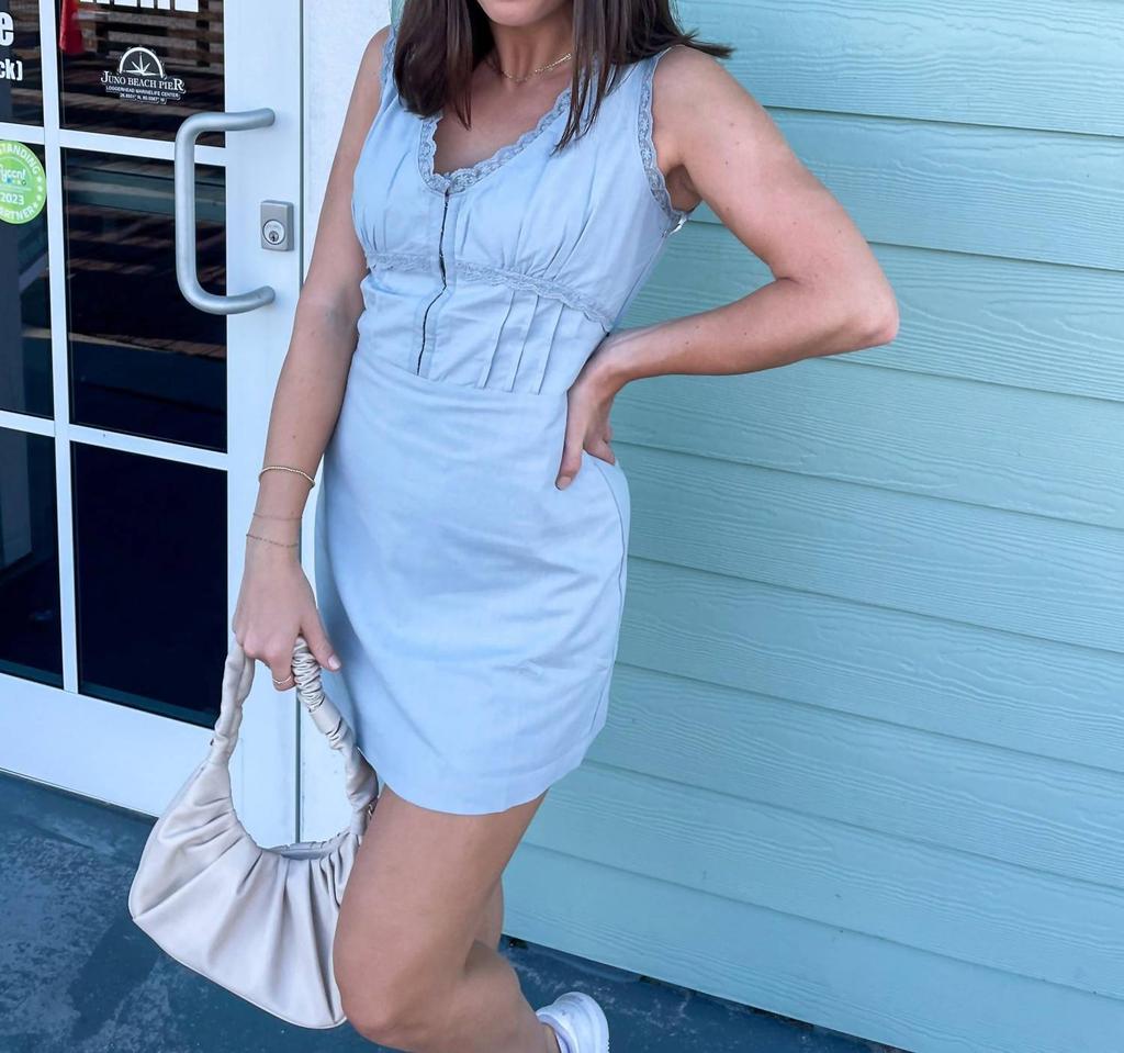 Bailey Rose Lace Trim Mini Dress In Blue