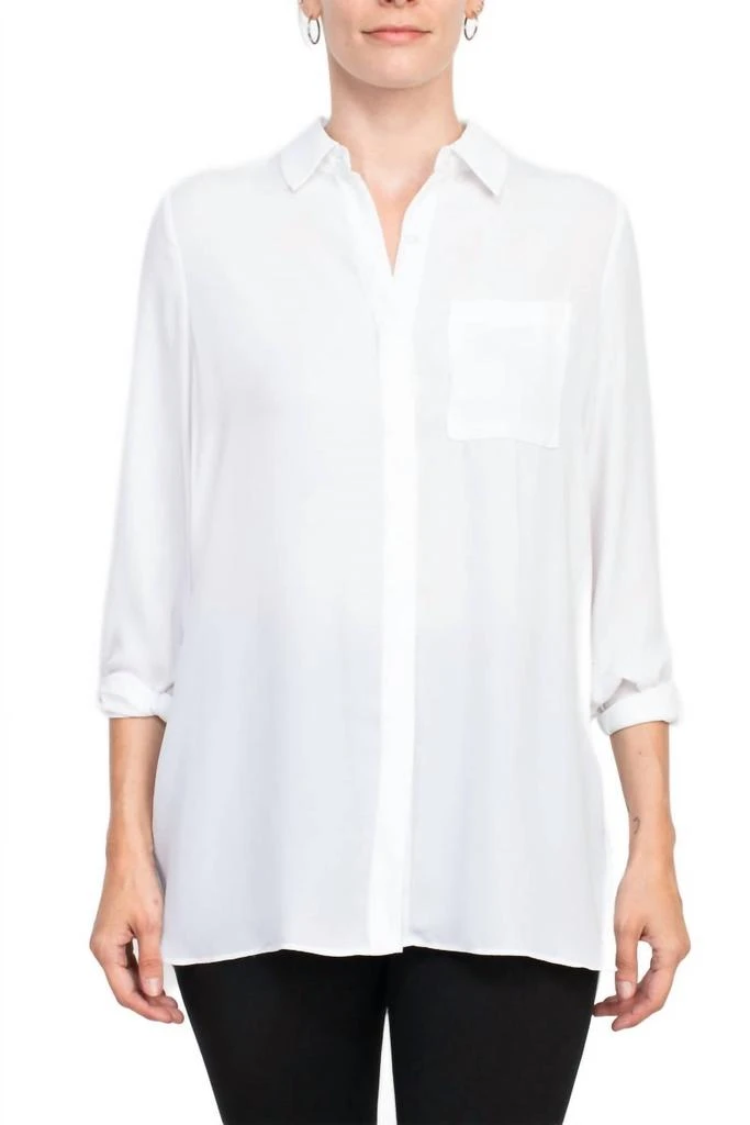 Joan Vass Joan Vass - Collared 3/4 Sleeves Chiffon Crepe Shirt
