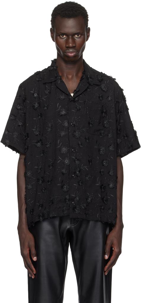CMMN SWDN Black Ture Embroidered Floral Shirt