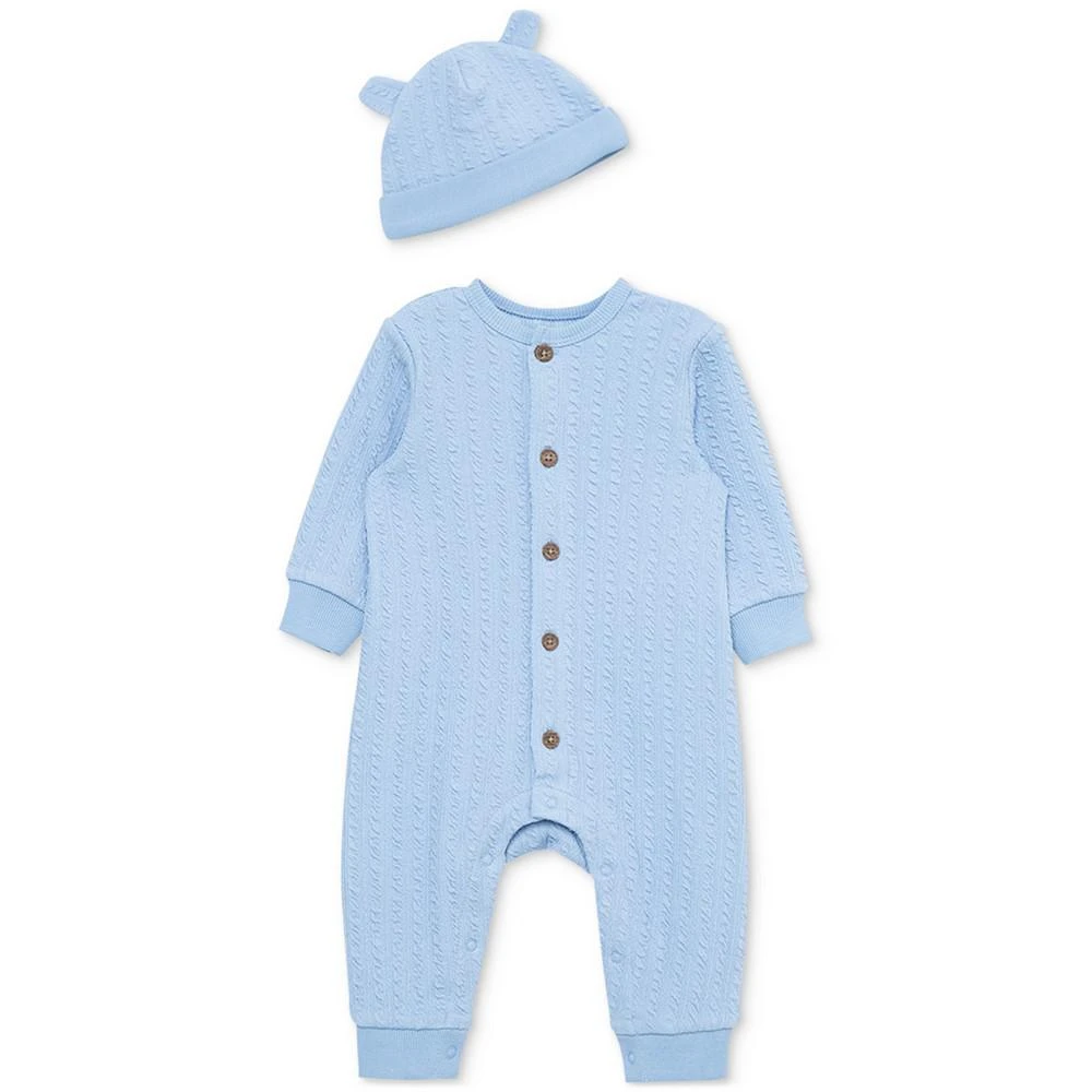 Little Me Baby Boys 2-Pc. Blue Cable Coverall with Hat 1