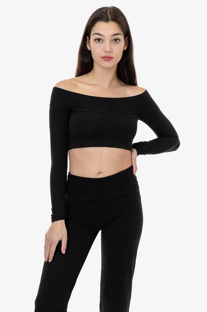 Los Angeles Apparel 83074GD - Cotton Spandex Long Sleeve Off Shoulder Crop Top 1