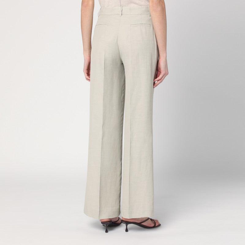 Parosh P.A.R.O.S.H. Women's Palazzo Trousers Greige In Linen Blend