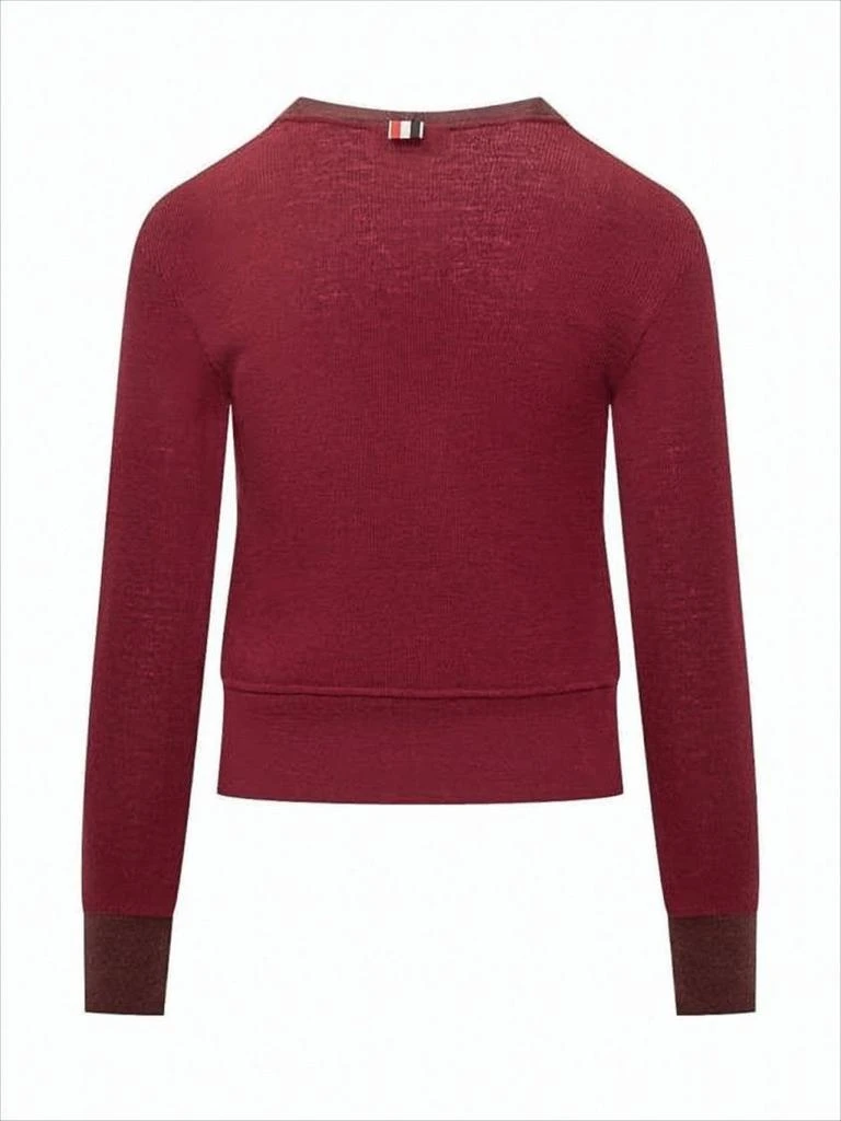 Thom Browne Cropped Burgundy Cardigan with Deep V-Neckline and Ribbed Details 2