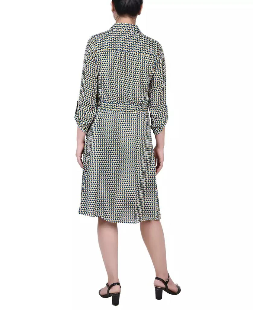 NY Collection Petite Geometric Printed Roll Tab Sleeve Dobby Shirt Dress 2