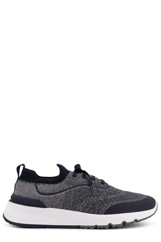 Shop Brunello Cucinelli Lace-Up Knit Sneakers on Sale at