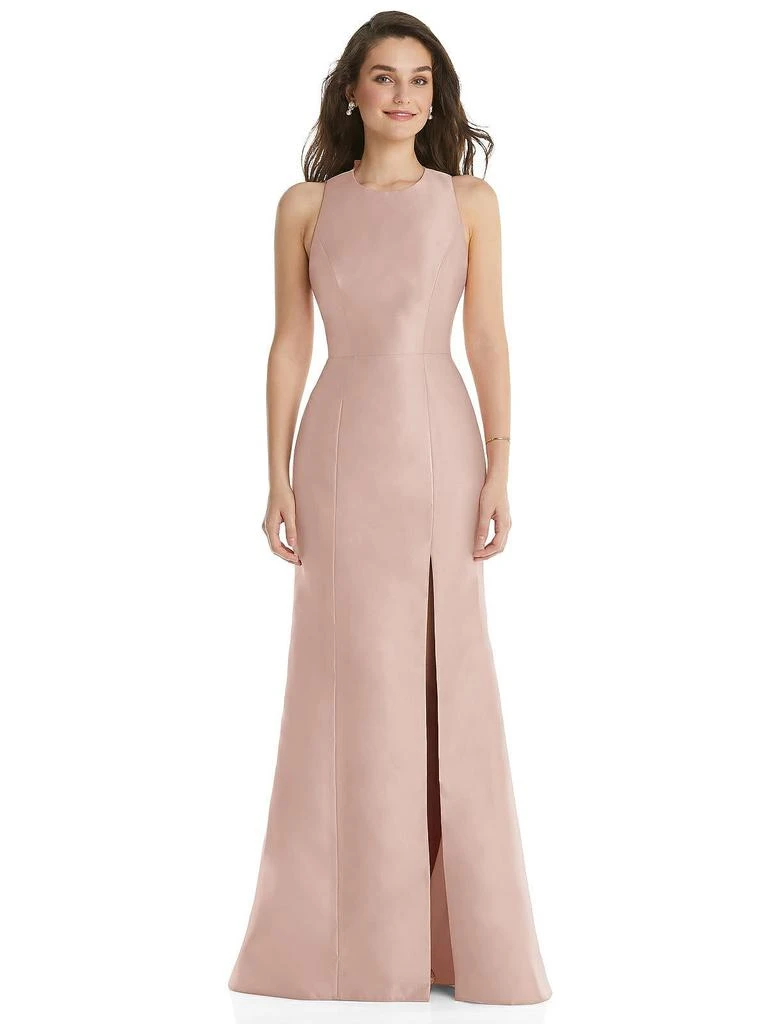 Alfred Sung Jewel Neck Bowed Open-Back Trumpet Dress with Front Slit - D824 - Green - 6