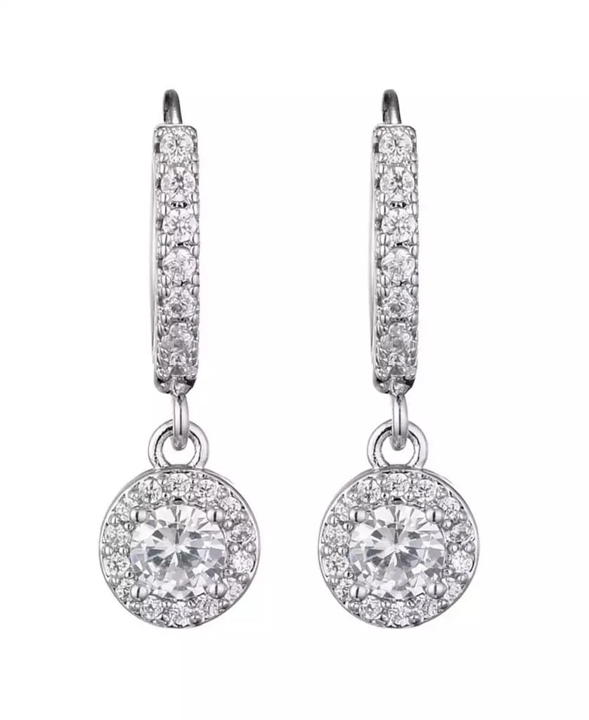 ADORNIA Silver CZ Halo Drop Huggie Hoop Earrings 2