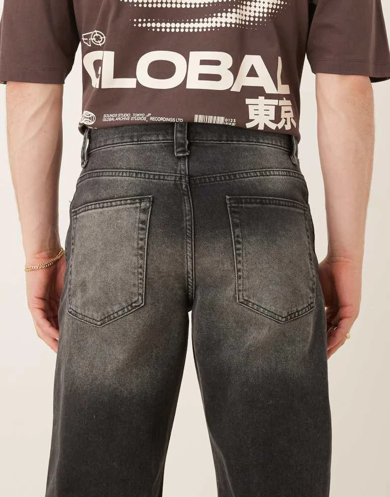 ASOS ASOS DESIGN wide flare jeans in vintage washed black 4