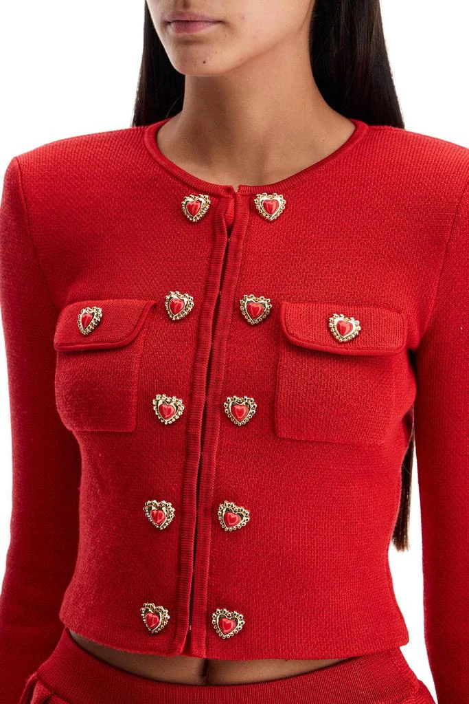 Self Portrait short knitted cardigan with heart-shaped buttons 4