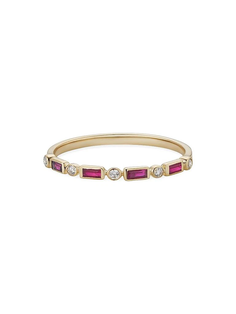 Oradina 14K Yellow Gold Crown Jewels Ruby Diamond Ring 2