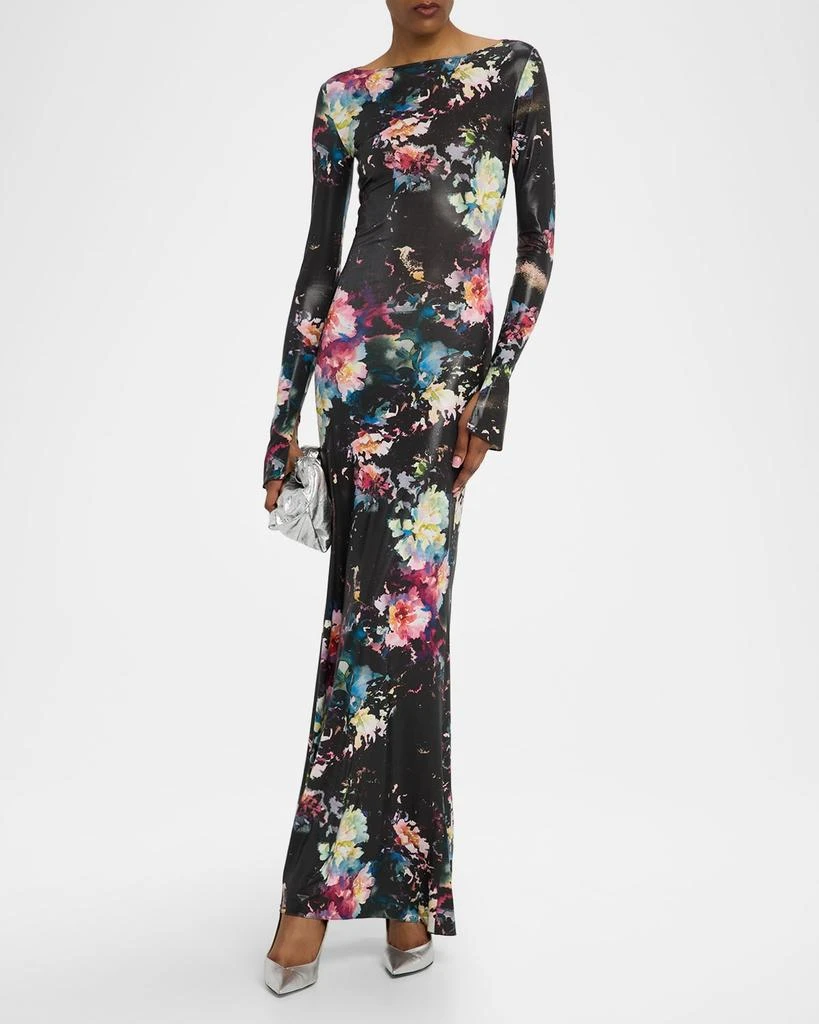 LAPOINTE Floral Jersey Long-Sleeve Gown 4