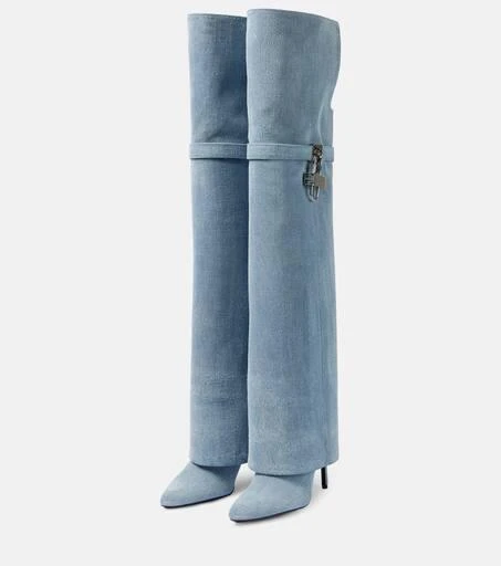 Givenchy Shark Lock Stiletto denim over-the-knee boots 4
