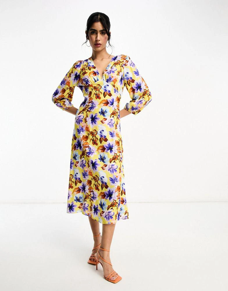 Y.A.S. Y.A.S v neck midi dress in orange floral print 4