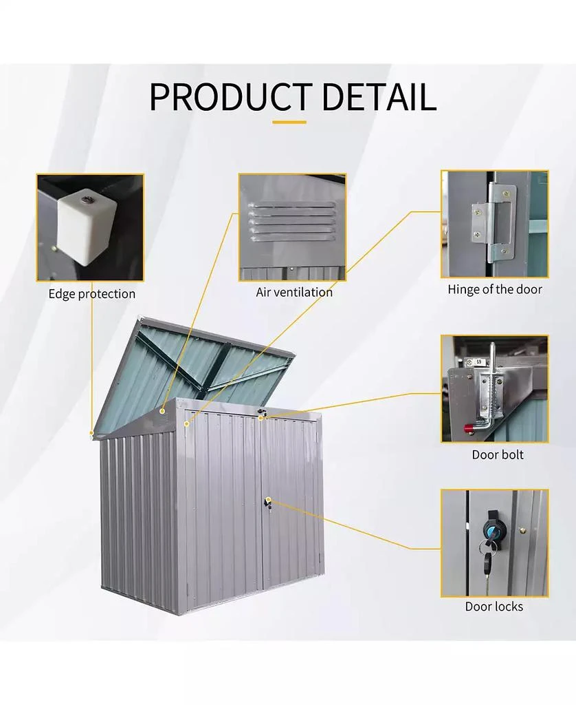 LUCKY ONE Mondawe 62"x40"x52"Stainless Galvanized Steel Bin Shed Stores 2 Trash Cans for Garbage Storage 7