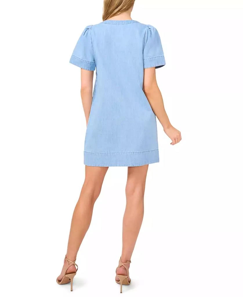 CeCe Women's Short Sleeve Button Front V-Neck Denim Dress 2