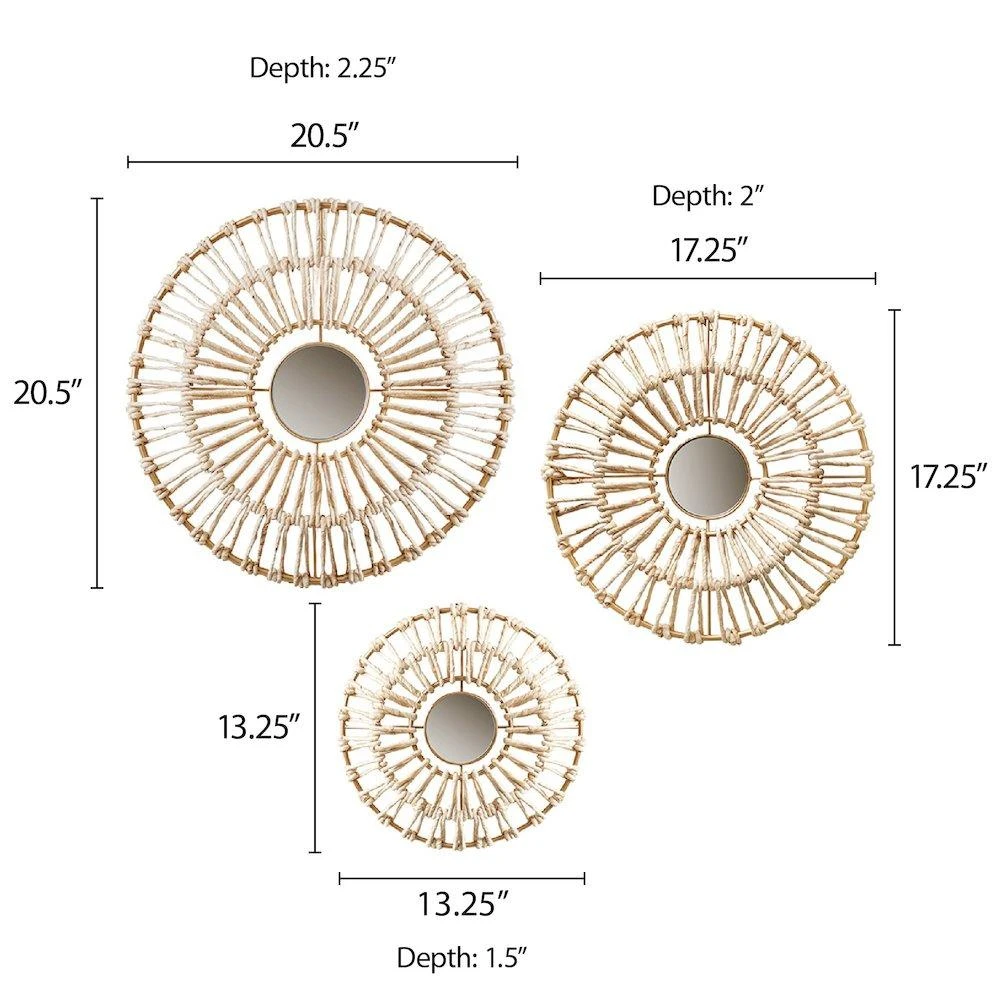 Madison Park Round Natural Fiber and Mirror 3-piece Wall Decor Set 3