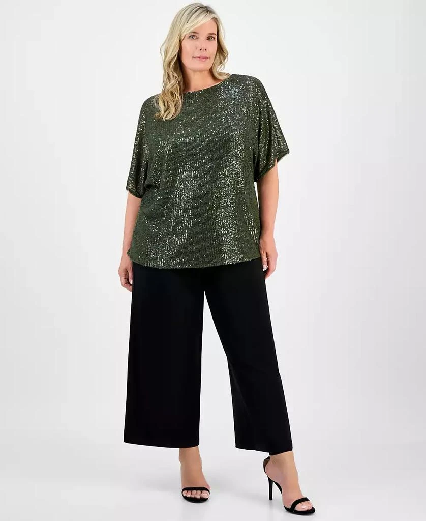 Anne Klein Plus Size Sequin Dolman-Sleeve Boat-Neck Top 2
