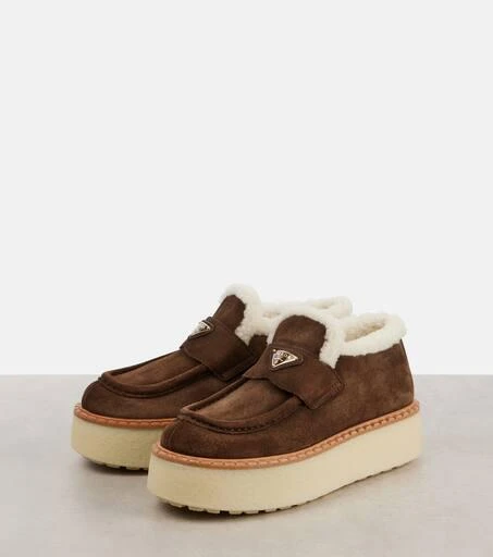 Prada Shearling-lined suede platform loafers 4