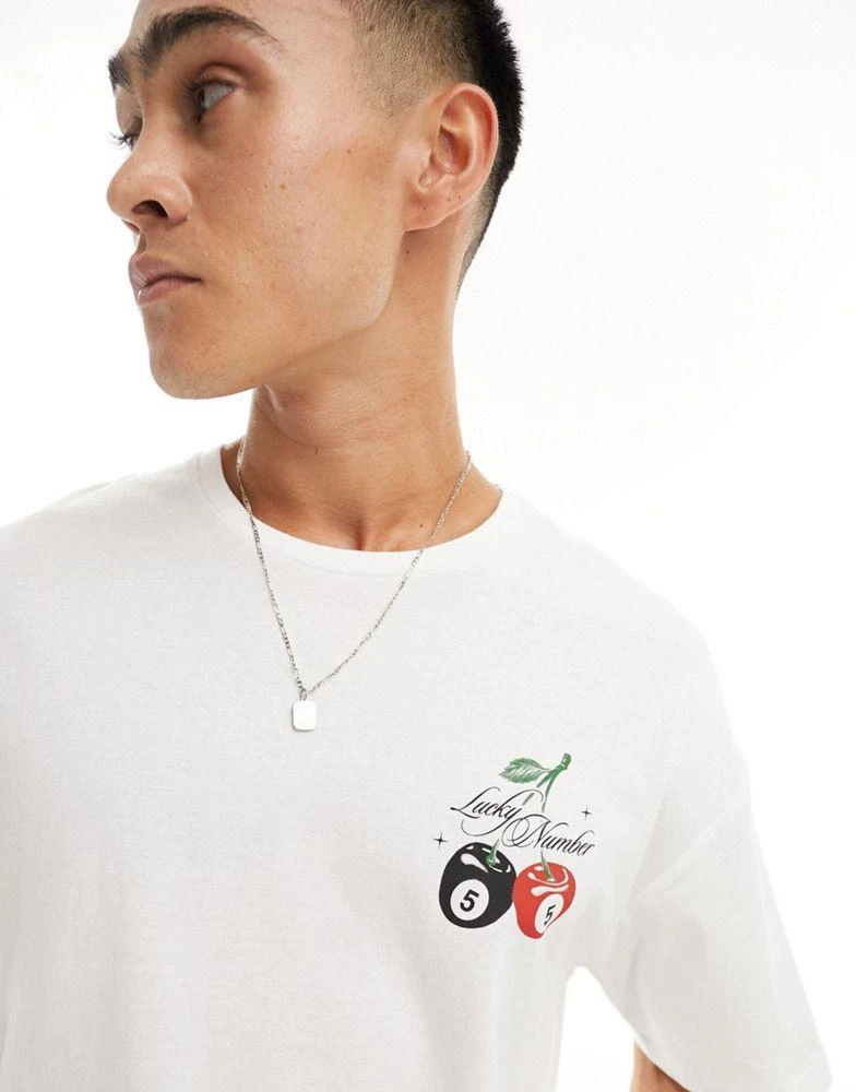 Jack & Jones Jack & Jones oversized t-shirt with lucky number back print in white 3