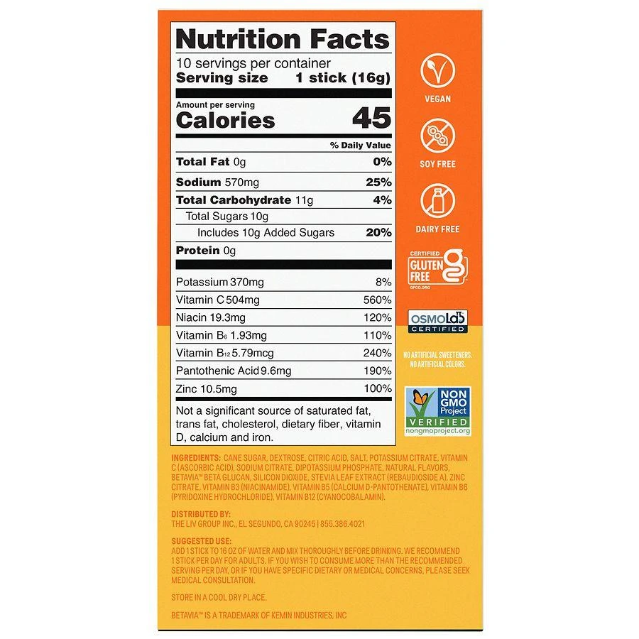 Liquid I.V. + Immune Support Electrolyte Drink Mix Tangerine, 10ct 4