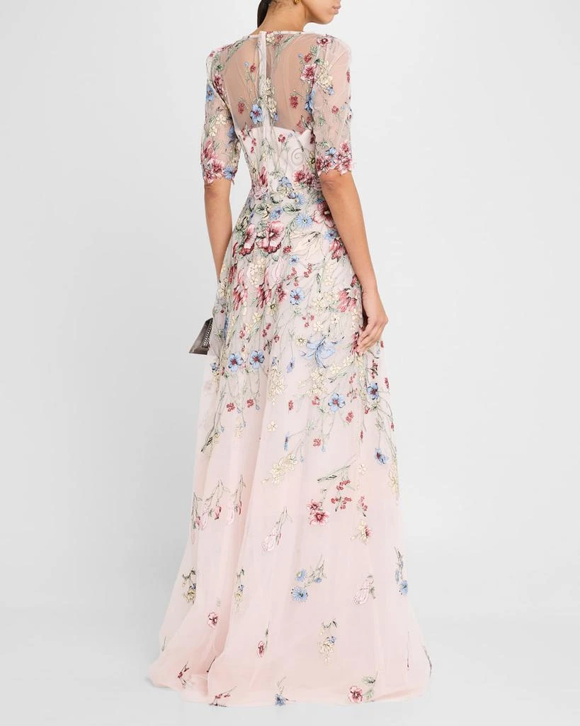 Teri Jon Floral-Embroidered Illusion Tulle Gown 3