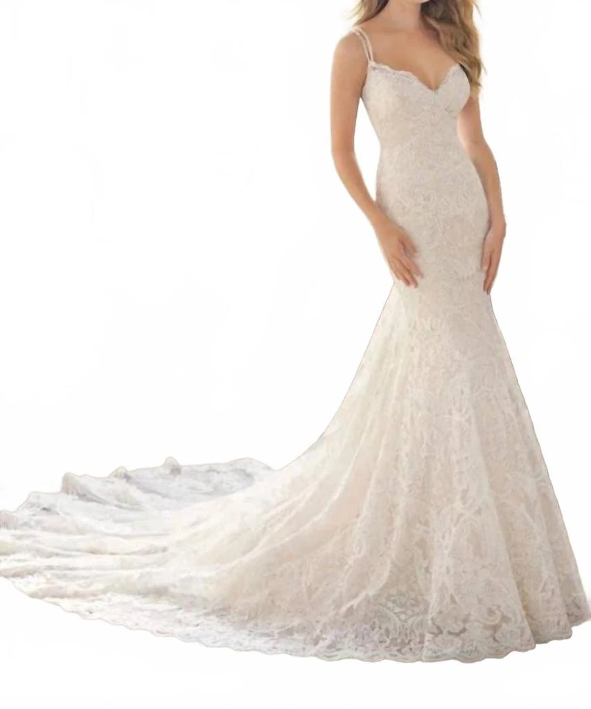 ivory light gold wedding dress A-line V Neck Light Champagne Tulle Ivory Lace Wedding Dress WD595 US0 / Custom Color