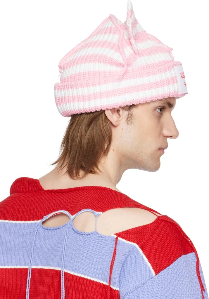 Charles Jeffrey Loverboy SSENSE Exclusive Pink & White Chunky Ears Beanie 3