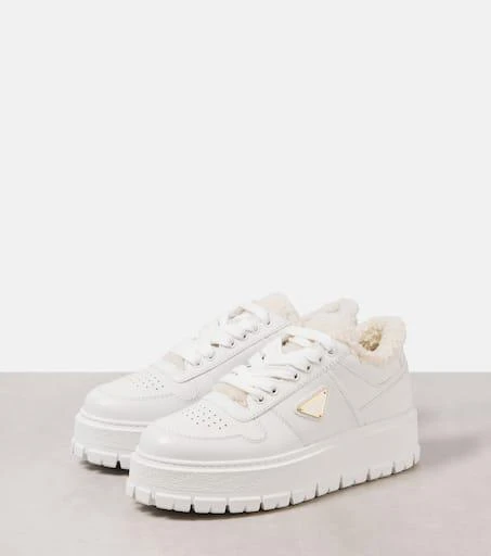 Prada Shearling-lined platform leather sneakers 4