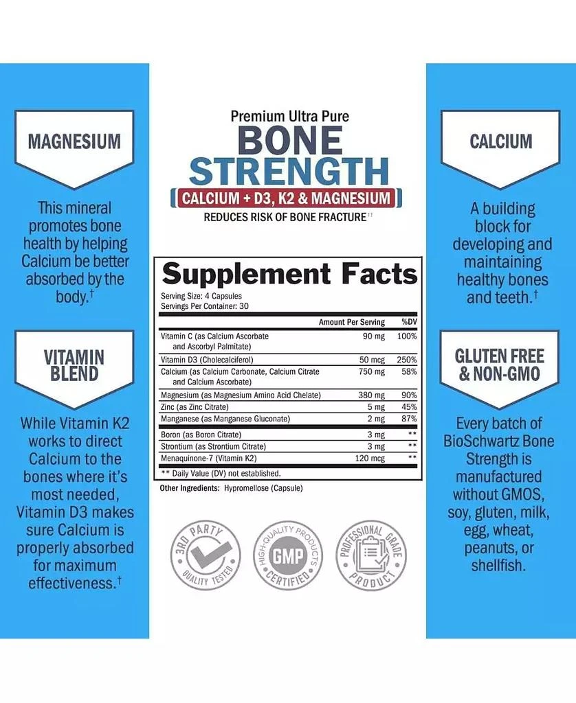 BioSchwartz Bone Strength Supplement with Calcium + D3, K2 
Magnesium 120ct 2