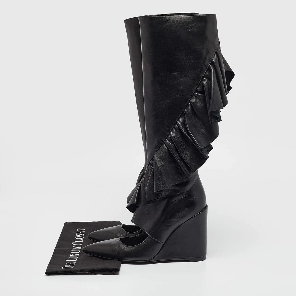JW Anderson J.W. Anderson Black Leather Ruffle Knee Length Wedge Boots Size 38 9