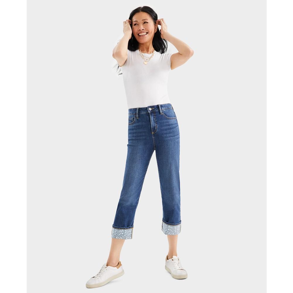 Style & Co Women's High-Rise Embroidered Cuffed Jeans, Created for Macy's