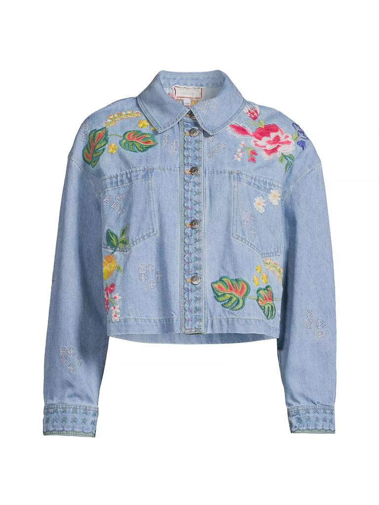 Johnny Was Jeanette Embroidered Floral Denim Crop Jacket