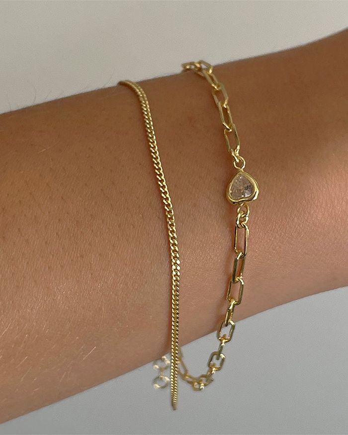 Argento Vivo Two Layer Chain Heart Bracelet in 18K Gold Plated Sterling Silver