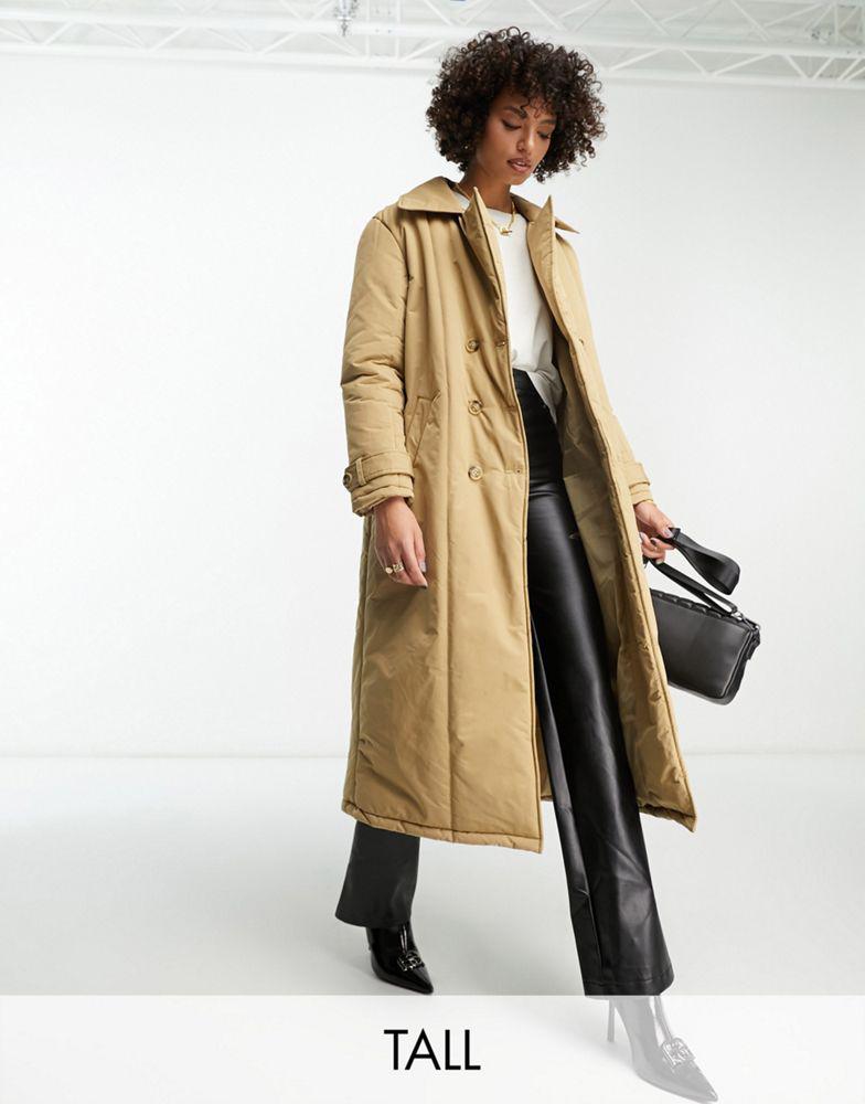 Urban Code Tall Urban Code Tall padded trench coat in camel