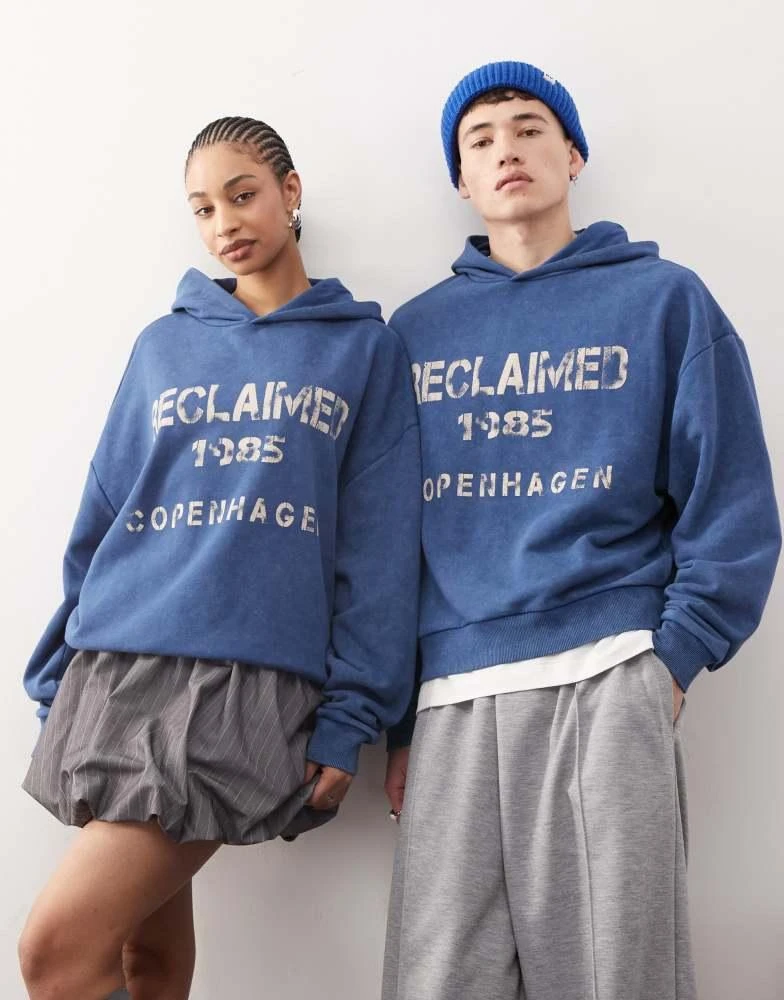 Reclaimed Vintage Reclaimed Vintage unisex graphic print hoodie in washed navy 2