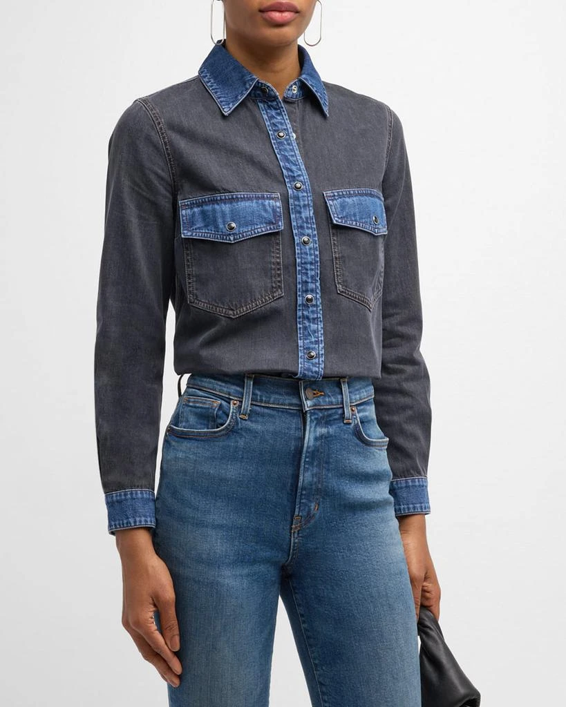 VERONICA BEARD Noah Color Block Denim Shirt 4