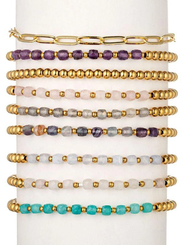 Eye Candy LA Korina 9-Piece Bead & Natural Stone Agate Bracelet Set 1