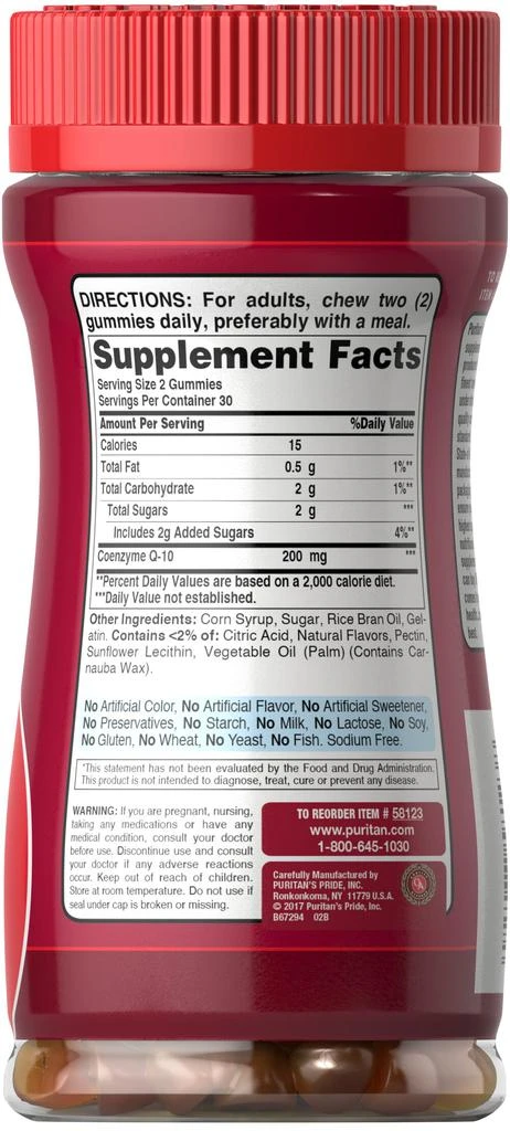 Puritan's Pride Co Q-10 200 mg Gummies Peach Mango Flavor 60 gummies 3