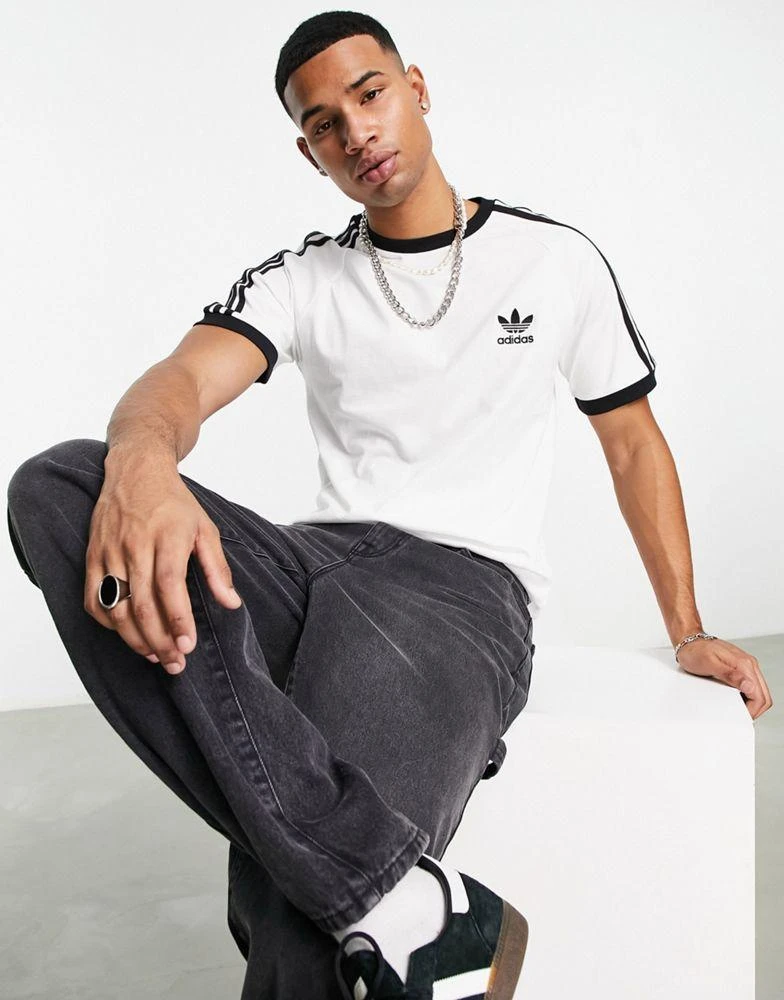Adidas adidas Originals 3 stripe ringer t-shirt in white 4