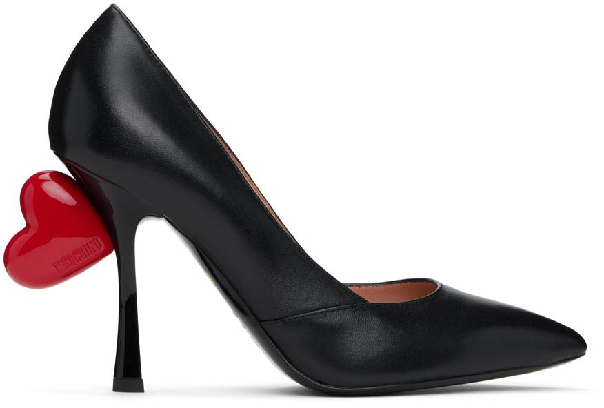 Moschino Black Sweet Heart Nappa Leather Heels