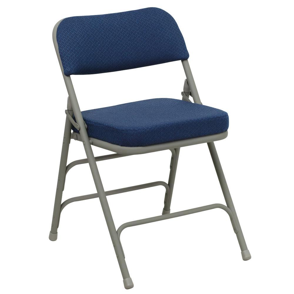 Flash Furniture HERCULES Series Premium Curved Triple Braced 
Double Hinged Navy Fabric Metal Folding Chair