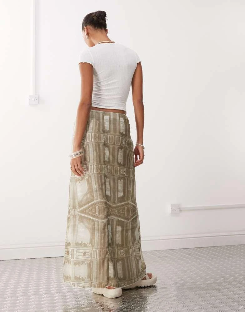 Monki Monki sheer maxi skirt in renaissance print in khaki 5