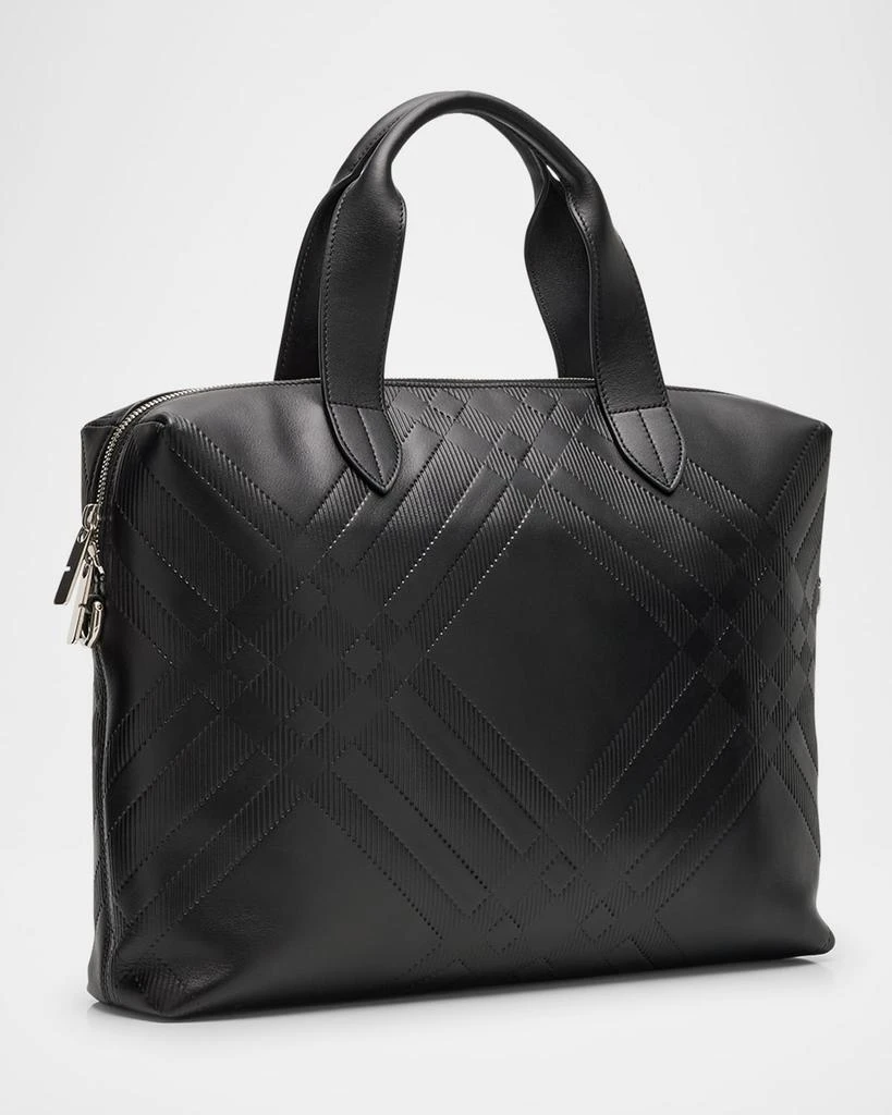 Burberry Men's Check Embossed Leather Briefcase 3