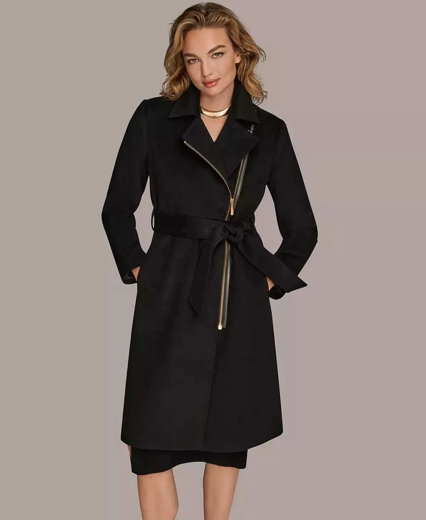 chinese dress ladies Vintage Donna Karan Collection Black Wool Coat W Open Neckline  Modig